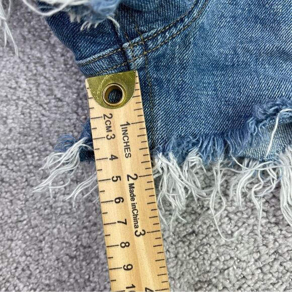 Abercrombie & Fitch Mom Shorts Women’s 25 Blue Cut Off High Rise Distressed - Picture 7 of 8